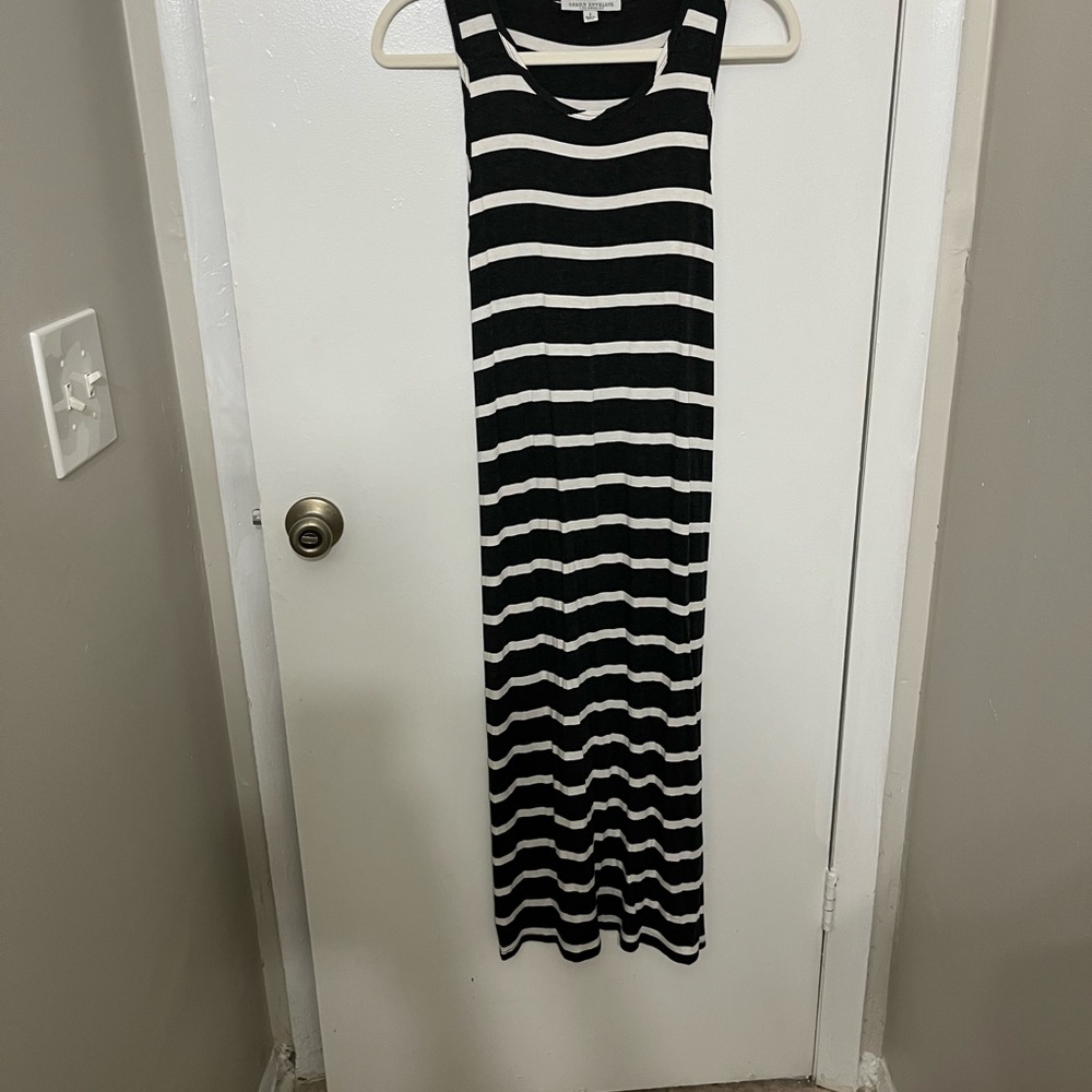 Green Envelope Black and White Striped Maxi Dress